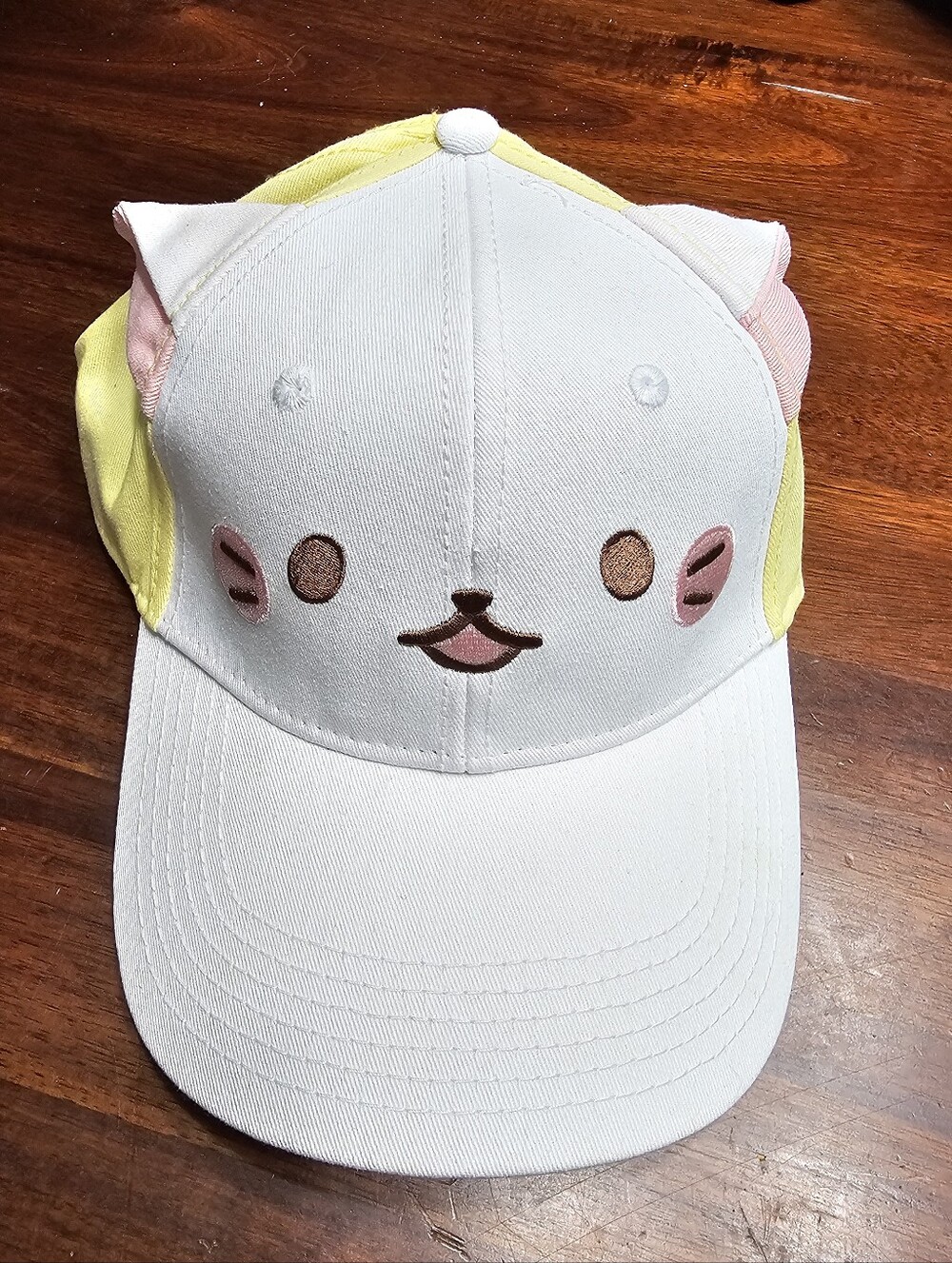 Bananya White Cat Cap with Yellow & Pink Accents